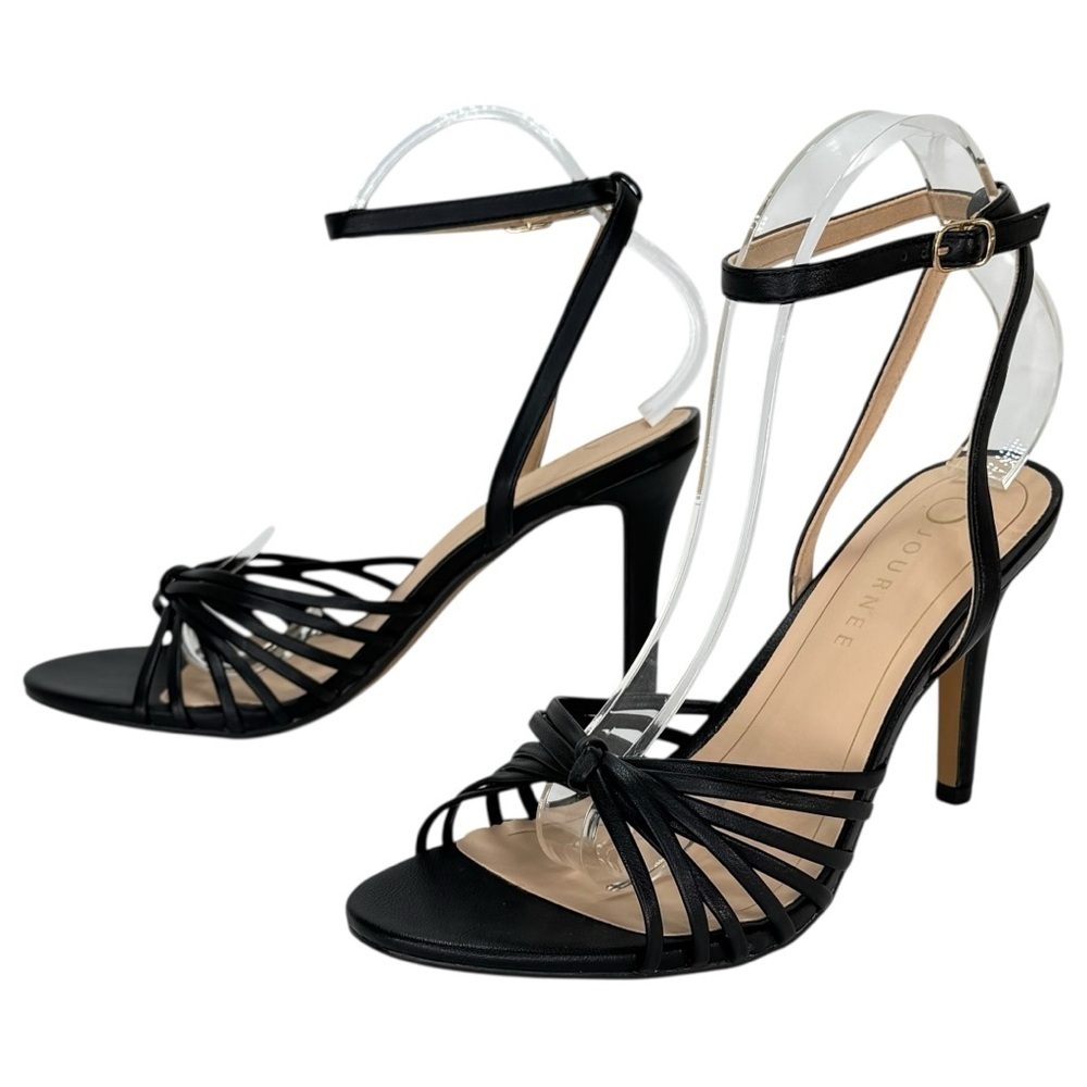 Journee Collection Vanita Black Faux Leather Womens Heels Size 10W - Picture 10 of 14
